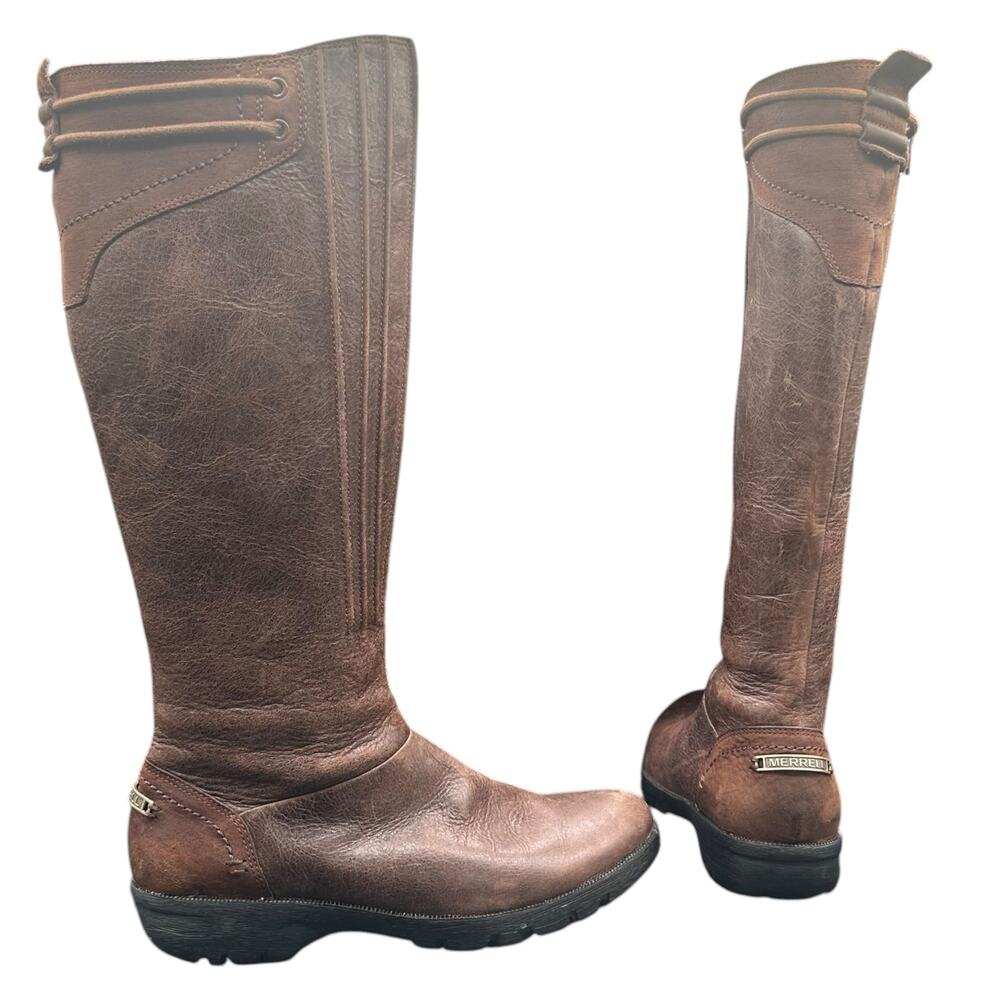 Merrell Vera Peak Espresso Leather Riding Boots Women’s 7 Brown Tall Zip